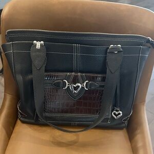 Brighton Black and Brown Leather Tote with Heart Charms